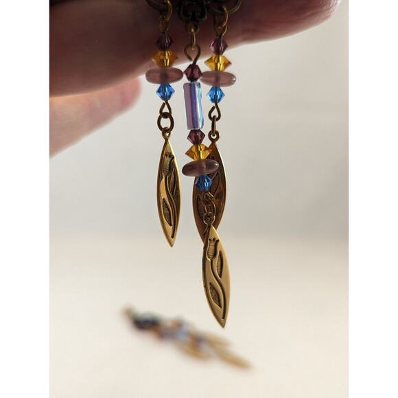 Gold tone Duster Earrings Unusual.Posts Silver Tone Clutch blue amber dusty rose - Picture 7 of 14